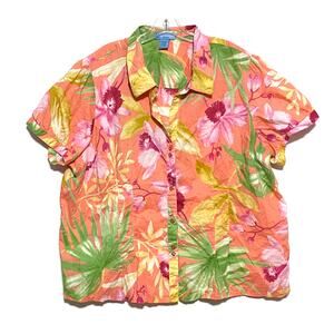 Classic Elements Woman Floral Tropical Button Blouse Hawaiian Shirt Plus 24W 26W